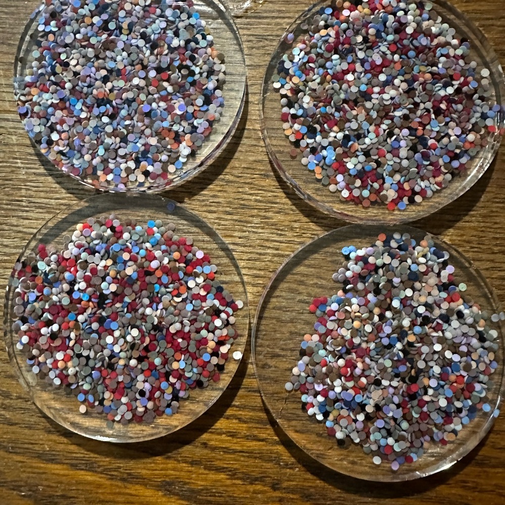 Coasters made with extra diamonds from diamond paintings since